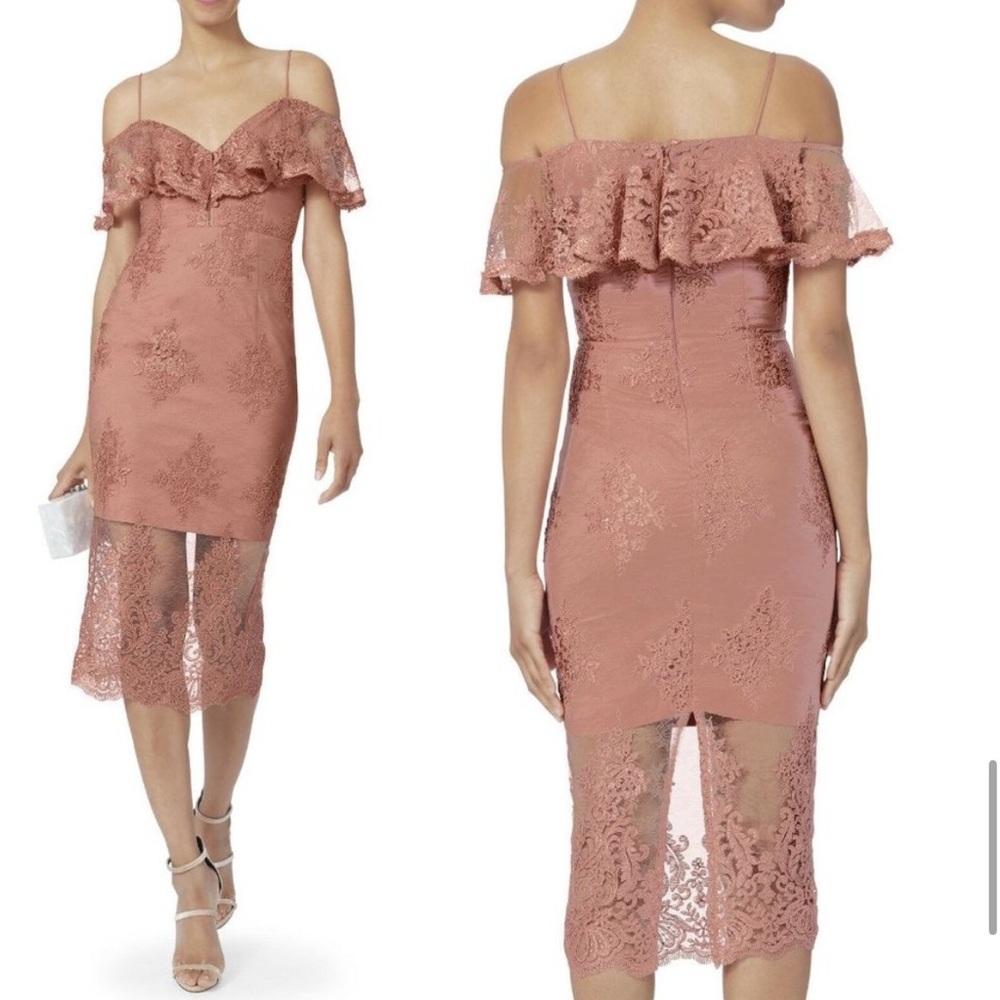 NICHOLAS Octavia Lace Pencil Midi Dress in Blush Pink / US 8 / Wedding